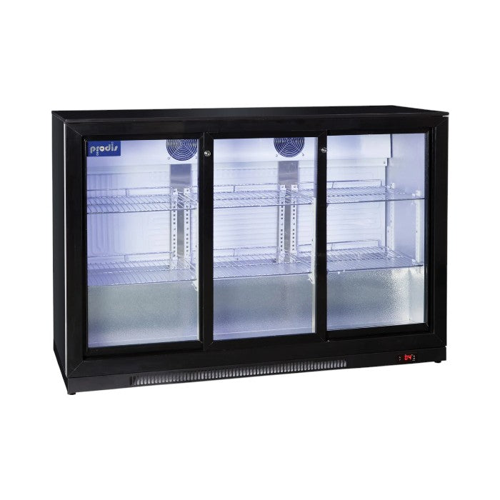 Prodis NT3BS-HC Triple Sliding Door 300L Bottle Cooler – Black Finish Commercial Fridge
