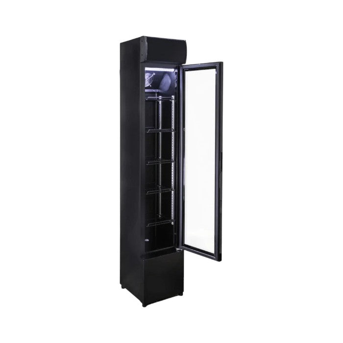 Prodis NT5-HC Slimline Single Door Black Upright Bottle Cooler 99L | LED Lighting & Fan-Assisted Cooling