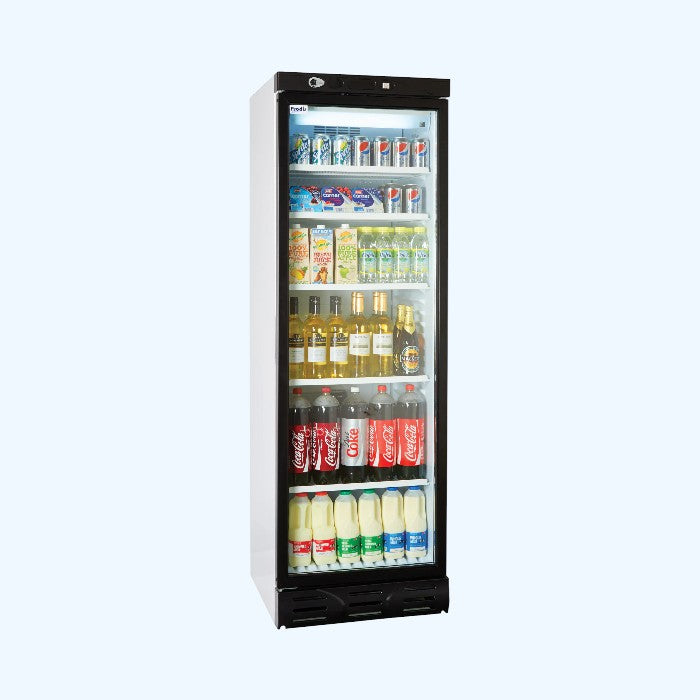 Prodis XD380LH Left Hand Hinged Single Door Upright Display Cooler 372L | LED Lighting & Fan-Assisted Cooling