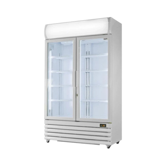 Prodis XD701 Double Door Tall Shop Display Fridge – 750L, LED Illuminated, Forced Air Cooling, Adjustable Shelves