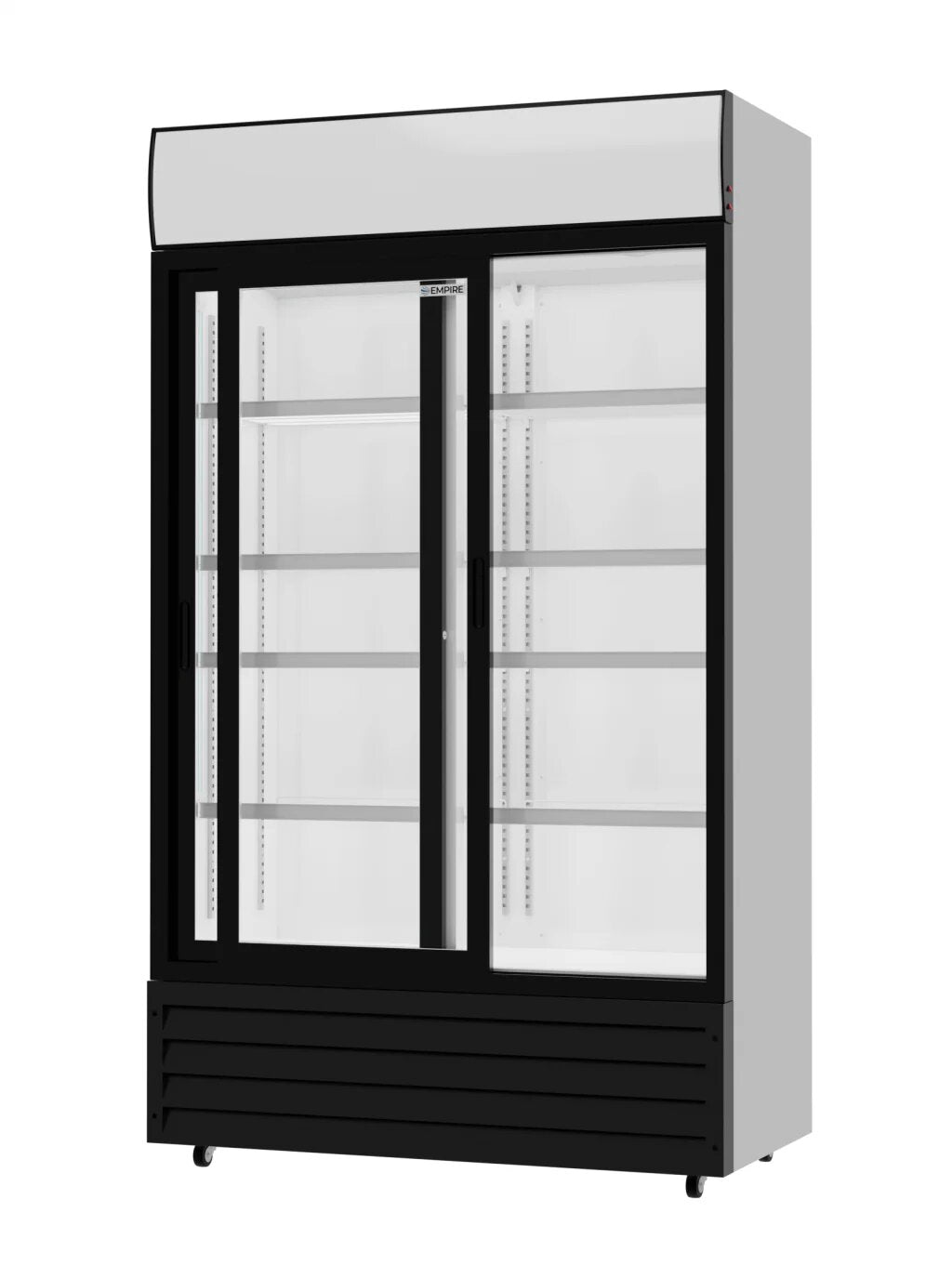Empire Premium Double Sliding Door Display Cooler with Light Canopy, 688L, Low-E Glass, Fan Cooled, 0–10°C