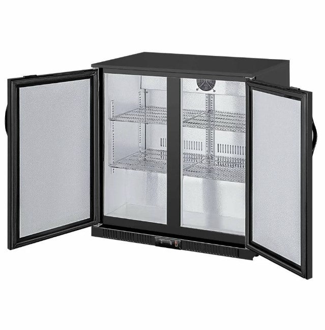 Polar Back Bar Cooler Double Solid Hinged Door - 208L | Lockable, LED, Auto-Defrost, Stainless Steel