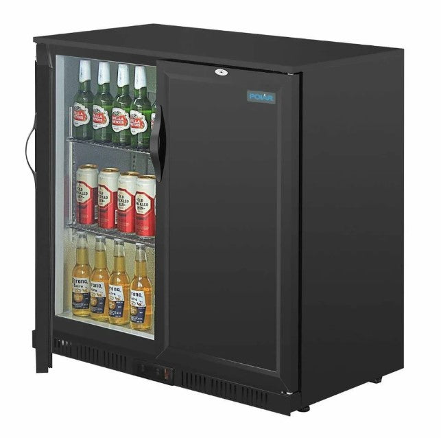 Polar Back Bar Cooler Double Solid Hinged Door - 208L | Lockable, LED, Auto-Defrost, Stainless Steel