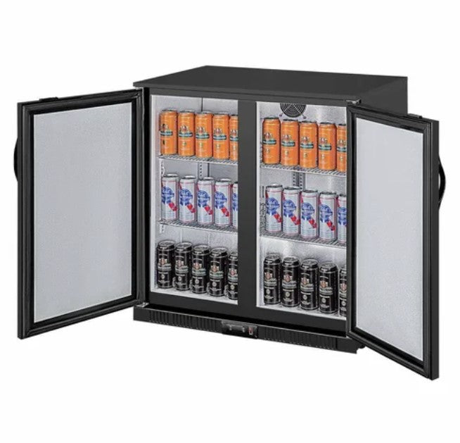 Polar Back Bar Cooler Double Solid Hinged Door - 208L | Lockable, LED, Auto-Defrost, Stainless Steel