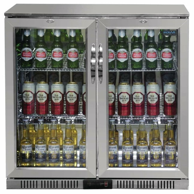 Polar Double Hinged Door Back Bar Cooler with LED Lighting - 208L Stainless Steel Bottle Fridge GL008