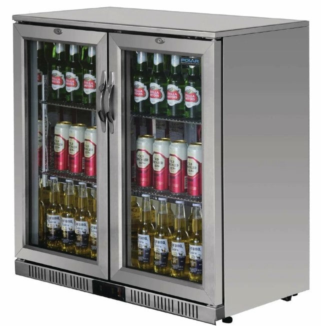 Polar Double Hinged Door Back Bar Cooler with LED Lighting - 208L Stainless Steel Bottle Fridge GL008