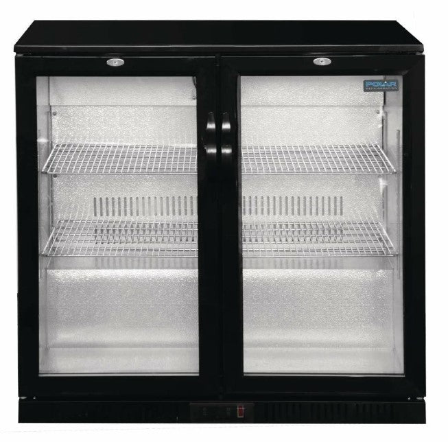 Polar Double Hinged Door Back Bar Cooler in Black with LED Lighting – 208L GL002