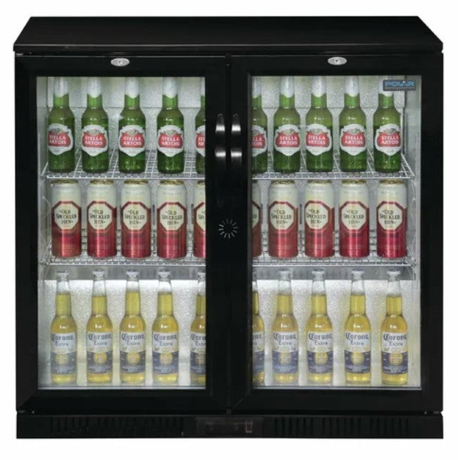 Polar Double Hinged Door Back Bar Cooler in Black with LED Lighting – 208L GL002