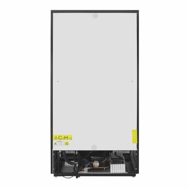 Polar GJ448 Upright Back Bar Cooler 490L Black Sliding Doors 8 Adjustable Shelves LED Lighting Fan