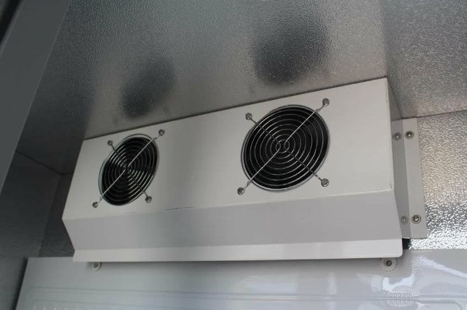 Polar GJ448 Upright Back Bar Cooler 490L Black Sliding Doors 8 Adjustable Shelves LED Lighting Fan