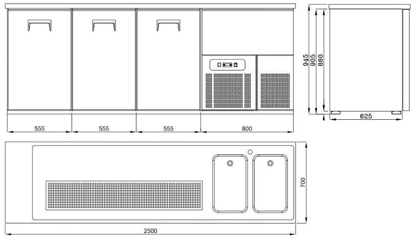 Combisteel Beer Counter 3 Doors 2L – Stainless Steel 430 – Commercial Beer Keg Counter – 489.5340