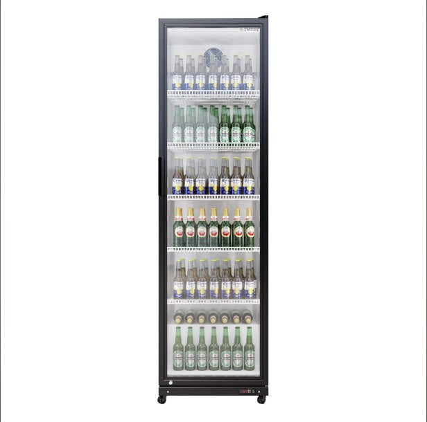 Empire Single Door Upright Display Cooler 390L | Commercial Glass Door Fridge Merchandiser with LED Lighting & Digital Temperature Control