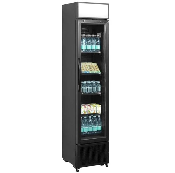 Tefcold FSC175H Slimline Black Glass Door Merchandiser – 114L, Fully Automatic, LED Lighting
