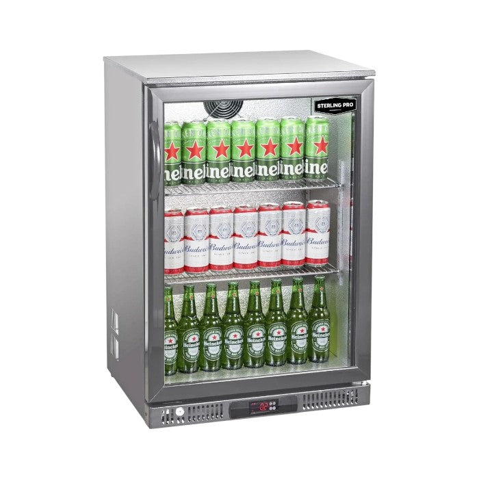 Sterling Pro Green Hinged Single Door Low Height Outdoor Bottle Cooler 106 x 330ml Bottles Stainless Steel | SP1LO-OUT-STS