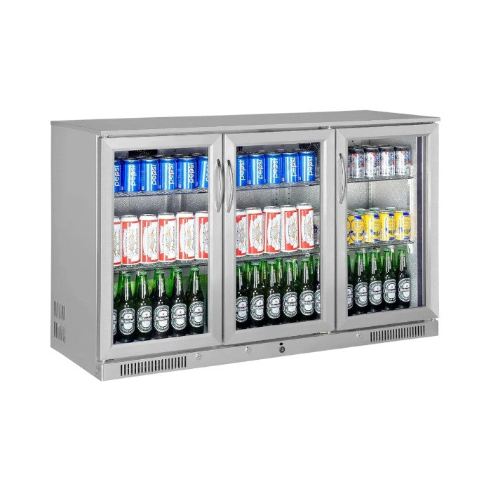 Sterling Pro Green Stainless Steel Hinged Triple Door Bottle Cooler 338L – SP3HC-STS