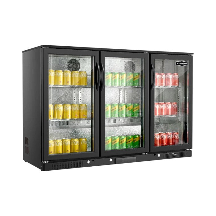 Sterling Pro SP3HC-BH Triple Door 338L Hinged Bottle Cooler – Black Commercial Fridge