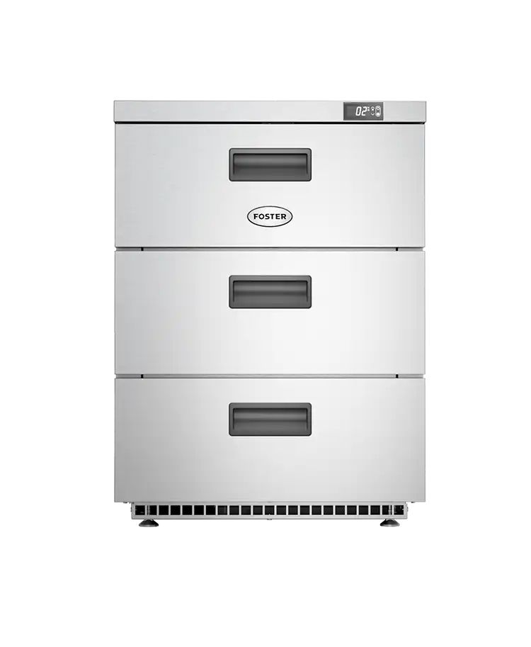 Foster HR150/3D/13-106 3 Drawer Undercounter Cabinet Refrigerator, 150L – Stainless Steel, Front Breathing, Digital Control