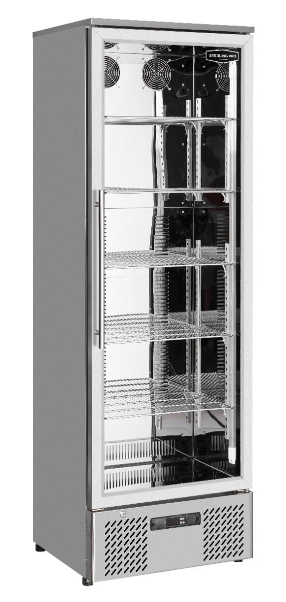 Sterling Pro SP110-STS Stainless Steel Single Door Upright Bottle Cooler 293L | LED Lighting & Adjustable Shelves