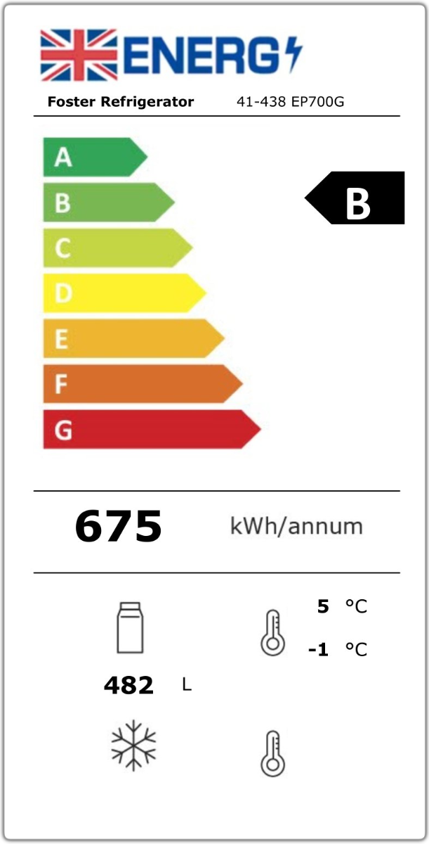 Foster EP700G/41-438 EcoPro G3 Single Glass Door Upright Refrigerator, 600L, Energy Efficient LED, Stainless Steel