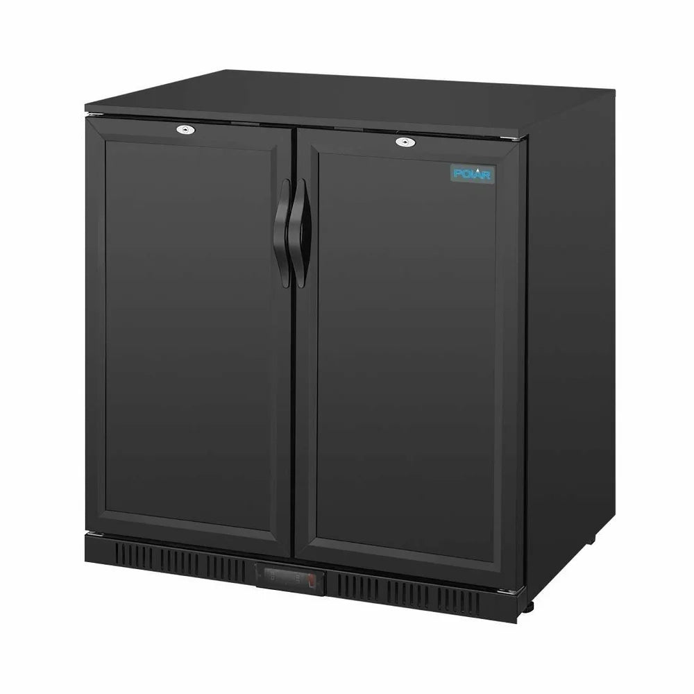 Polar Back Bar Cooler Double Solid Hinged Door - 208L | Lockable, LED, Auto-Defrost, Stainless Steel