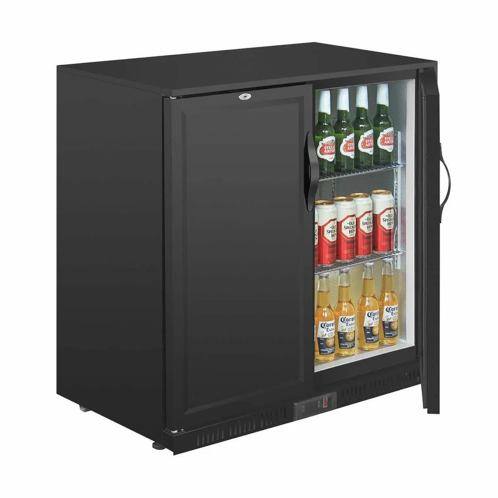 Polar Back Bar Cooler Double Solid Hinged Door - 208L | Lockable, LED, Auto-Defrost, Stainless Steel